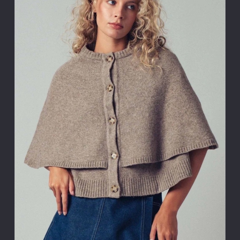 Zara Taupe Layered Button Cape Cardigan